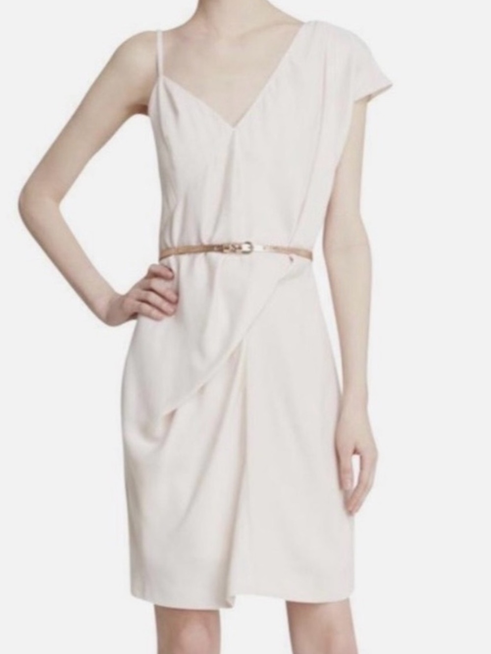 French Connection “Cyclone” Asymmetrical One Shoulder Crepe Dress - Capri Blush